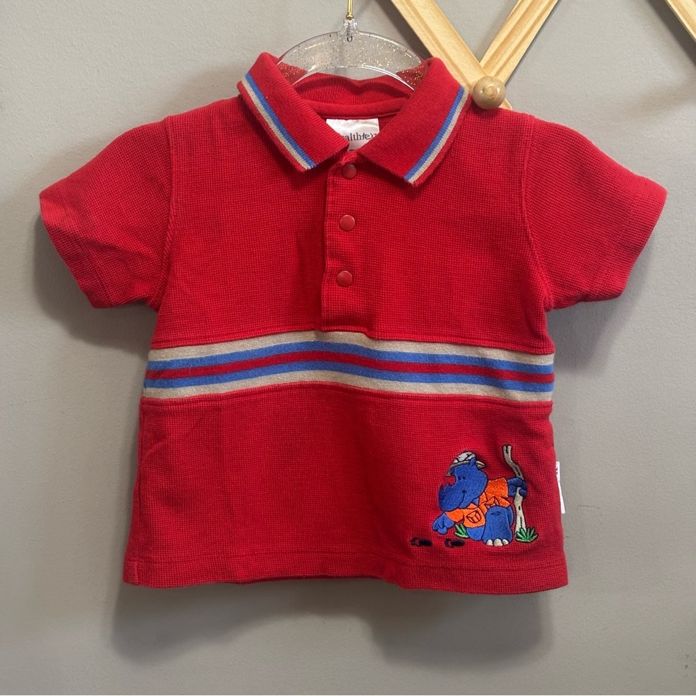 Healthtex 2002 Vintage Toddler Red collared Polo with Embroidered Rhino Design